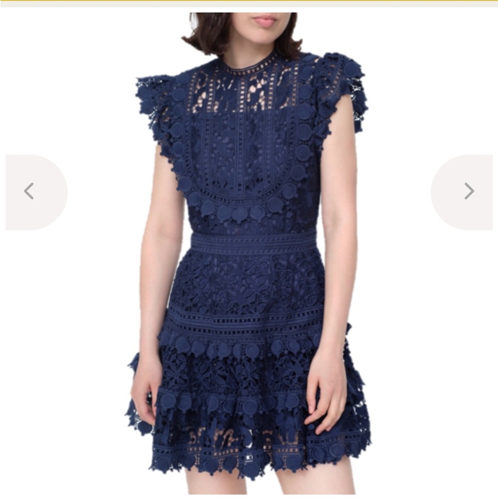NWT Size 0. SEA New York Abby Puff Sleeve Short Dress in navy lace.